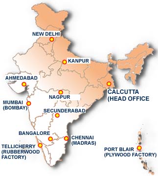 Map showing location of offices in India